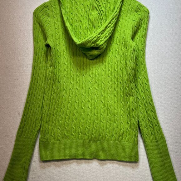J. Crew Women's Deep V Neck Wool Pullover Hooded Sweater Cable Knit Size S Green - Picture 2 of 11